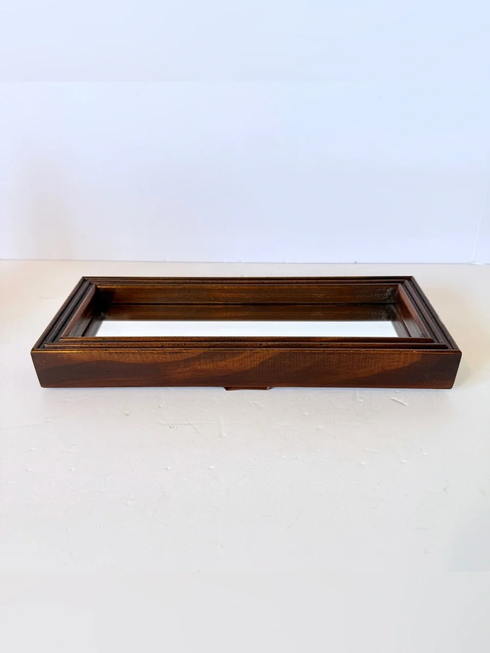 Vintage Dark Brown Wood Framed Wall Mirror Rectangular Accent Mirror 13.25 x 5.2